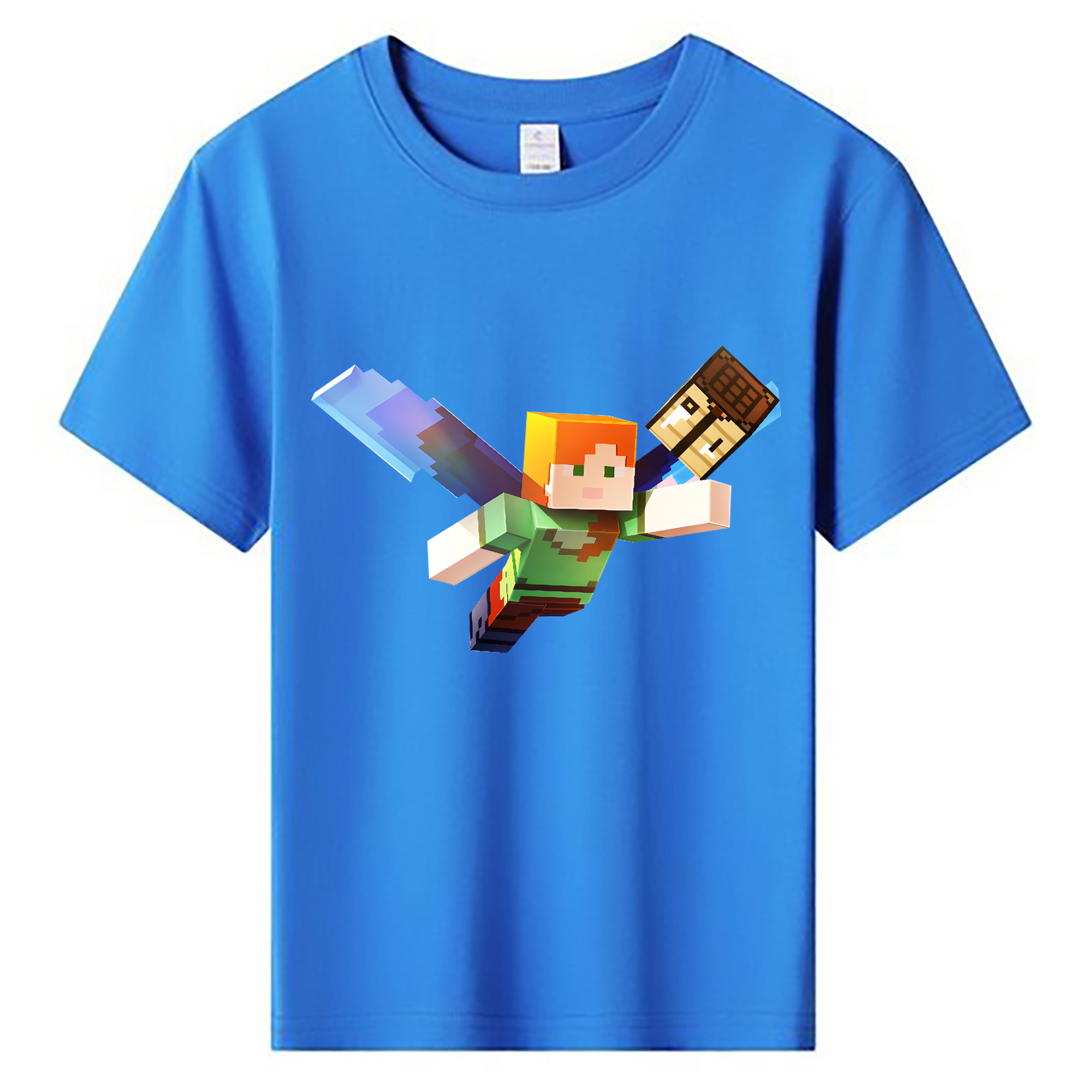 （画像用） マインクラフト ブロックの世界 Minecraft MC Block world 綿100％キッズTシャツ（フロントプリント）